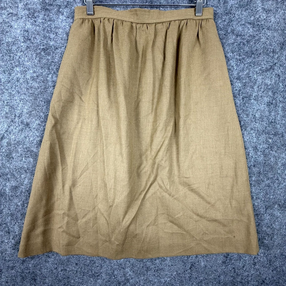 Vintage Evan-Picone A-Line Skirt Womens 12 Petites Khaki Wool Pleated Academia